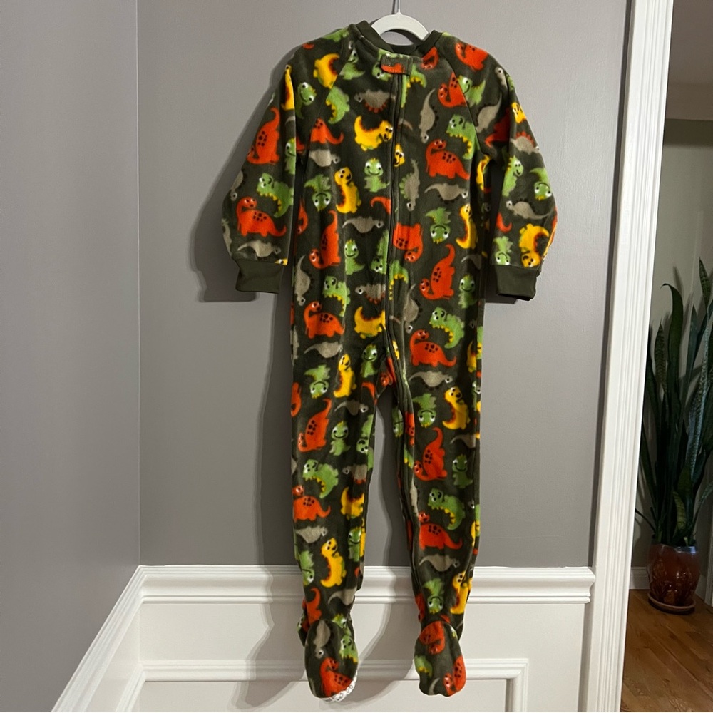 Joe Boxer Kids Dinosaur Print One Piece Fleece Footed Pajamas Size 6